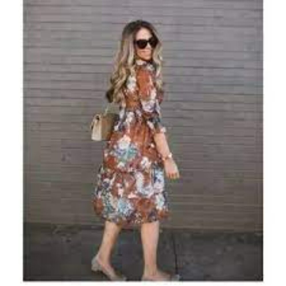 HEMANT & NANDITA @ Anthropologie Zeri Peasant Floral Print Dress ** SZ 10 - Picture 3 of 10
